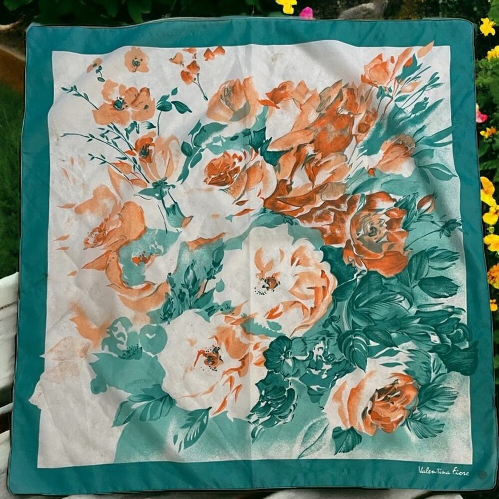 VTG. Valentina Fiore Scarf Floral‎ Forest Fairy Italy SIGNED 80s Cottagecore